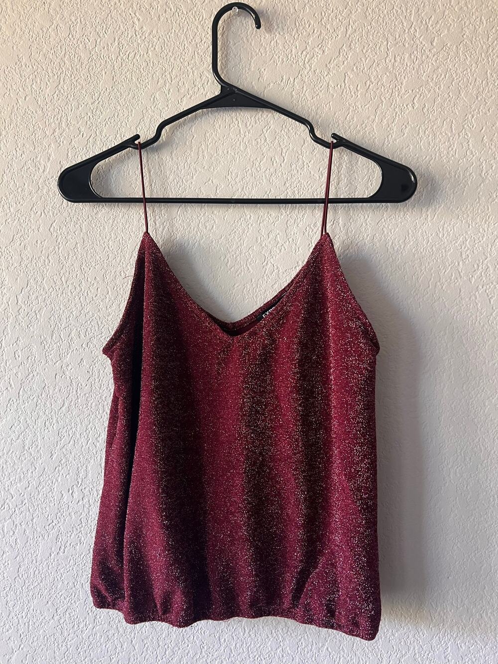 Express Burgundy Shimmery V Neck Cami Spaghetti Strap Tank Top